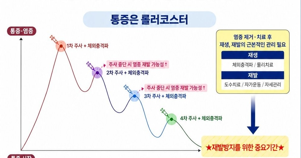 통증 롤러코스터 - 치료 횟수별 통증 변화 차트